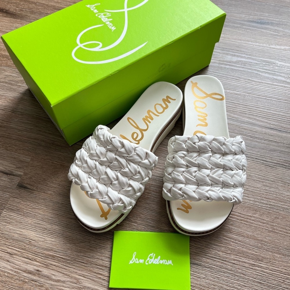 Sam Edelman White Braided Slide Sandals